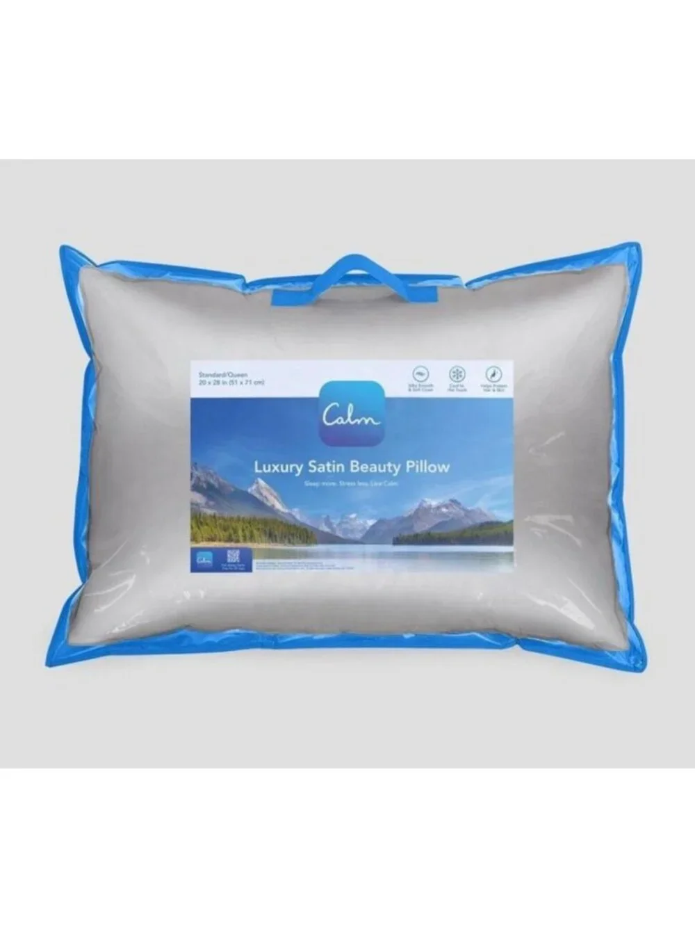 Calm Jumbo Medium Density Satin Bed Pillow Silver Hypoallergenic